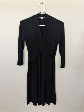 Boston Proper Black Twist-Waist Long Sleeve Midi Dress